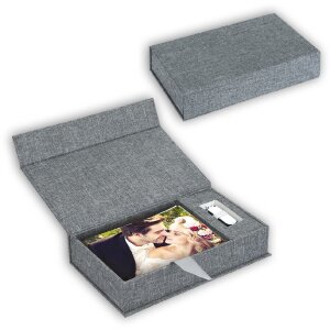 ZEP USB caja de fotos Lodi lino gris 23x12.5x5 cm sin...