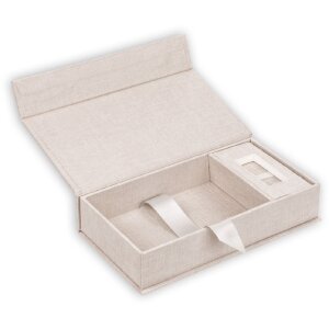 ZEP USB caja de fotos Lodi cubierta de lino crema 23x12 5x5 cm sin memoria USB