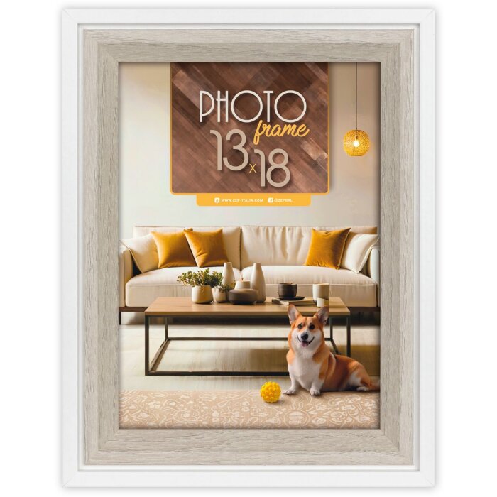 Marco ZEP Bolonia Blanco 30x40 cm MDF aspecto madera cristal transparente