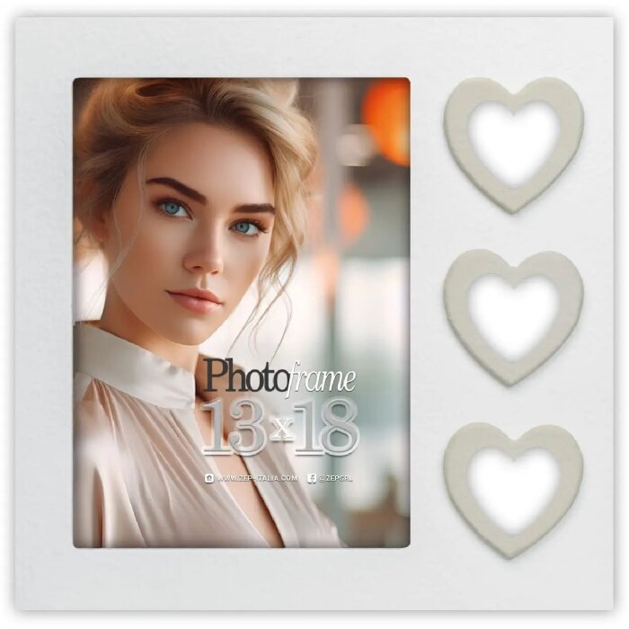 ZEP Marco de madera Mérida Blanco 10x15 cm con diseño de corazón