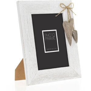 ZEP Marco de madera Lille blanco 15x20 cm con decoración corazón