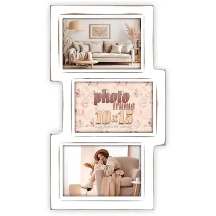 ZEP Marco de madera Kepler 3Q Blanco 3 fotos 10x15 cm Montaje en pared o mesa