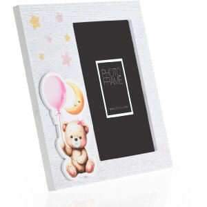ZEP Portarretratos bebé madera rosa Colin 10x15 cm con estampado 3D osito estrella