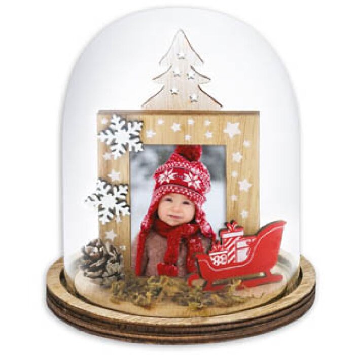 ZEP Marco de fotos de Navidad Herman cúpula de cristal 5x7 cm madera rojo