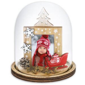 ZEP Marco de fotos de Navidad Herman cúpula de cristal 5x7 cm madera rojo