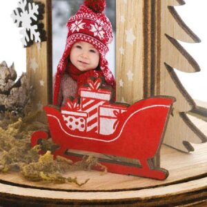 ZEP Marco de fotos de Navidad Herman cúpula de cristal 5x7 cm madera rojo