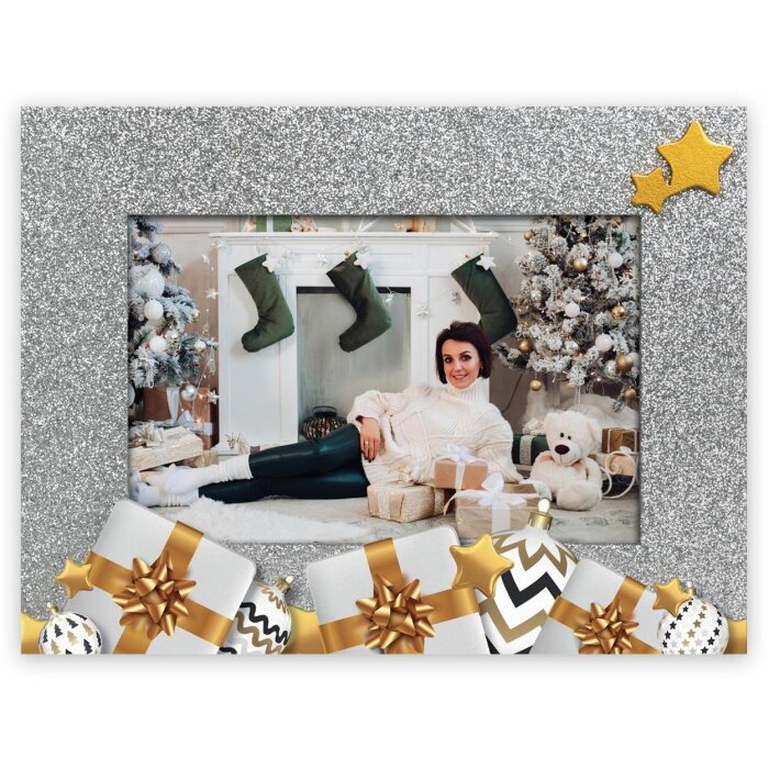ZEP ZT2024 Silvy 10x15 cm marco de madera de plata de oro estrella de Navidad