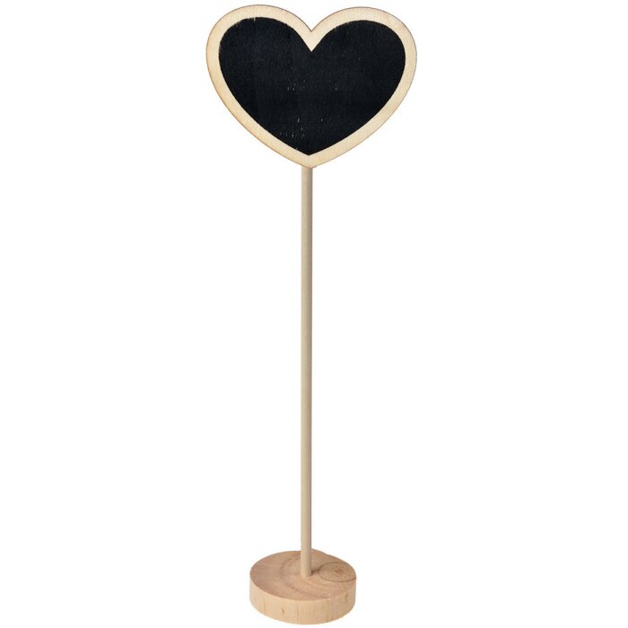 Clayre & Eef 65646 Pizarra con forma de corazón sobre soporte Negro Marrón 8x5x27 cm