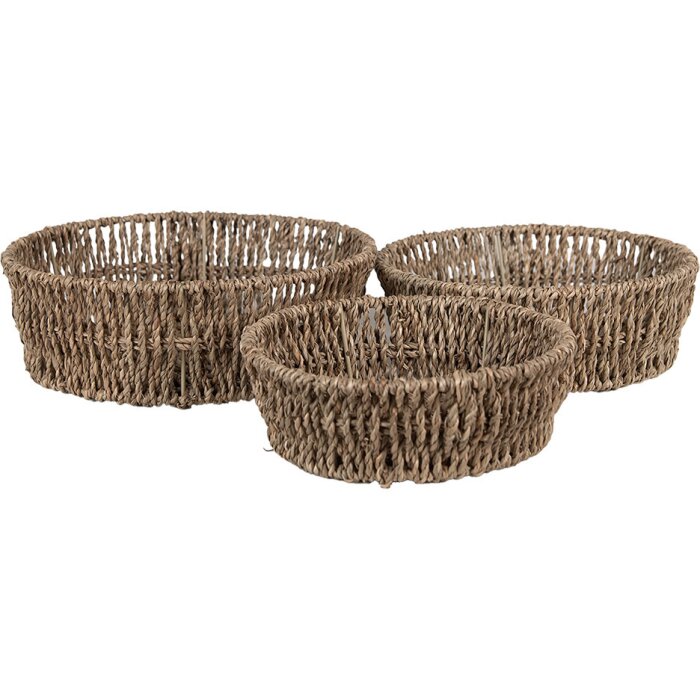 Clayre & Eef 65712 Cestas de almacenaje Set 3 Sea Grass Marrón Ø 24x8/22x7/19x6 cm