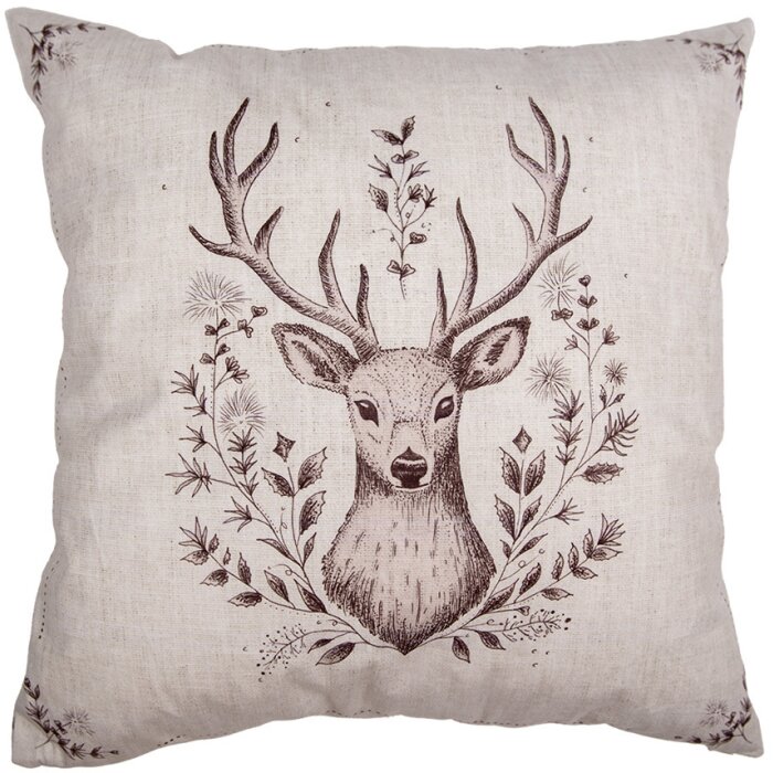 Clayre & Eef GTW21 Funda de Cojín Motivo Ciervo Marrón Beige 45x45 cm Estilo Campestre
