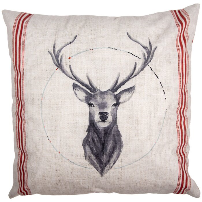 Clayre & Eef NWV24-1 Funda de Cojín 45x45 cm Beige Rojo Casa de Campo Motivo Ciervo
