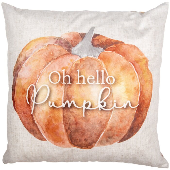 Clayre & Eef PPS21 Funda de Cojín 45x45 cm Beige Naranja Oh Hello Calabaza Otoño
