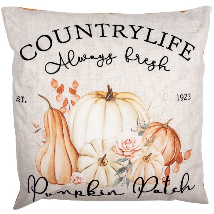 Clayre & Eef PPS22 Funda de Cojín 45x45 cm Beige Naranja Estilo Campestre Motivo Calabaza