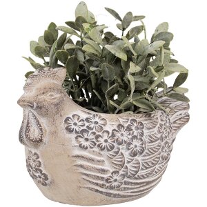 Clayre & Eef 6TE0542L Macetero Pollo Beige Marrón 26x16x15 cm