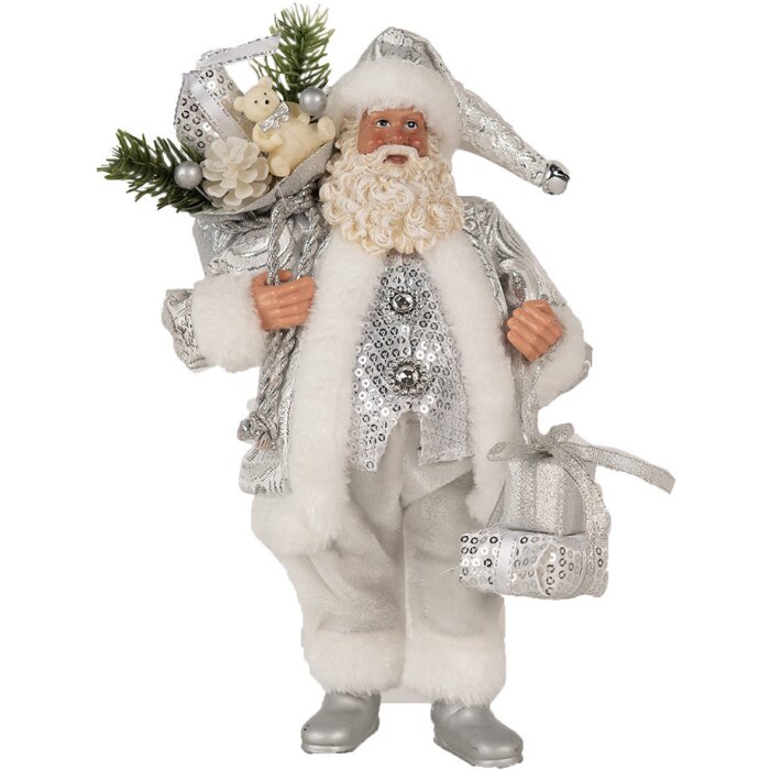 Clayre & Eef 65587 Papá Noel 18x11x28 cm Plata Blanco