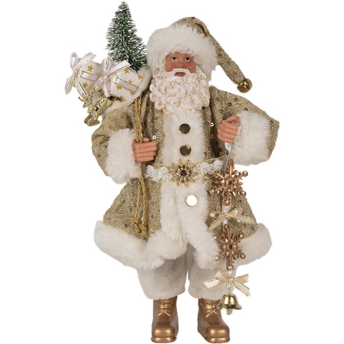 Clayre & Eef Papá Noel Figura Decorativa Oro Blanco 17x10x27 cm