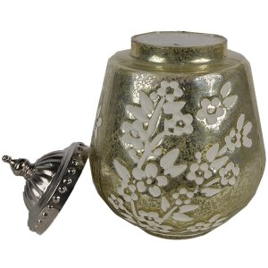 Clayre & Eef 6GL4596 Decoración LED Cristal Verde Floral Ø 13x19 cm 2xAAA