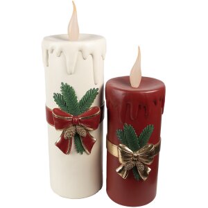 Clayre & Eef 6PR4237 Vela Decorativa LED Blanco Rojo 18x20x56 cm 3xAA
