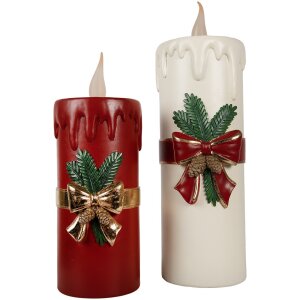 Clayre & Eef 6PR4237 Vela Decorativa LED Blanco Rojo 18x20x56 cm 3xAA