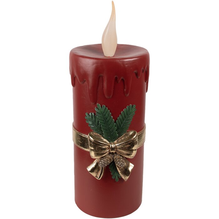 Clayre & Eef 6PR4238 Vela decorativa LED 17x18x44cm Poliresina roja dorada Navidad