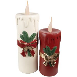 Clayre & Eef 6PR4238 Vela decorativa LED 17x18x44cm Poliresina roja dorada Navidad