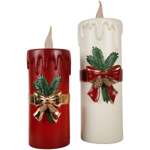 Clayre & Eef 6PR4238 Vela decorativa LED 17x18x44cm Poliresina roja dorada Navidad