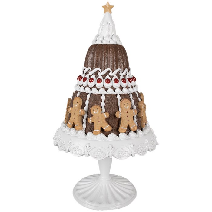 Clayre & Eef 6PR4247 Pastel Decorativo Pan de Jengibre Ø 29x52 cm Marrón Blanco Estilo Campestre