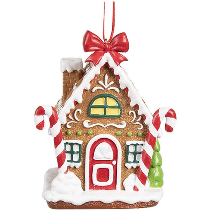 Clayre & Eef 6PR4254 Etiqueta navideña casita de jengibre marrón blanco 7x5x9 cm