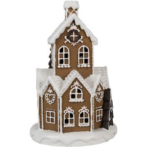Clayre & Eef 6PR4307 Casa de Navidad LED Ø 21x33 cm Marrón Rosa 3xAAA