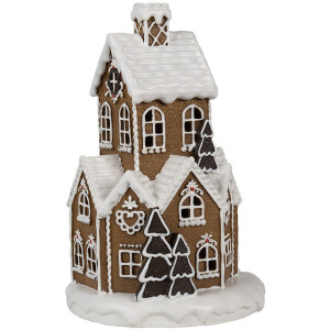 Clayre & Eef 6PR4307 Casa de Navidad LED Ø 21x33 cm Marrón Rosa 3xAAA