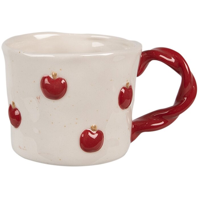 Clayre & Eef 6CEMU0150 Taza Cerámica 200 ml Beige Rojo Manzana Motivo Diseño Retro