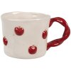Clayre & Eef 6CEMU0150 Taza Cerámica 200 ml Beige Rojo Manzana Motivo Diseño Retro