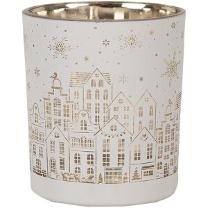 Clayre & Eef 6GL4657 Portacandelitas Set de 3 Copos de Nieve Oro Blanco