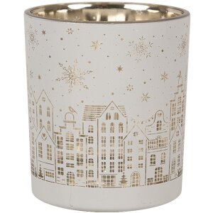 Clayre & Eef 6GL4657 Portacandelitas Set de 3 Copos de Nieve Oro Blanco