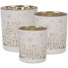 Clayre & Eef 6GL4657 Portacandelitas Set de 3 Copos de Nieve Oro Blanco