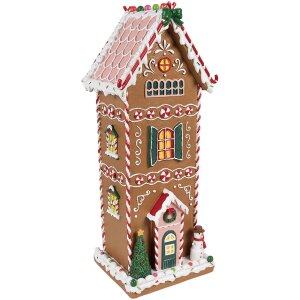 Clayre & Eef 6PR4250 Casa de Navidad Marrón Blanco 17x14x40 cm Poliresina
