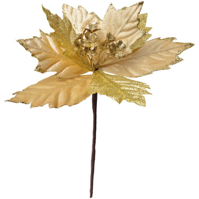 Clayre & Eef 65820 Decoración Navideña Flor Color Oro Ø 21x25 cm Plástico