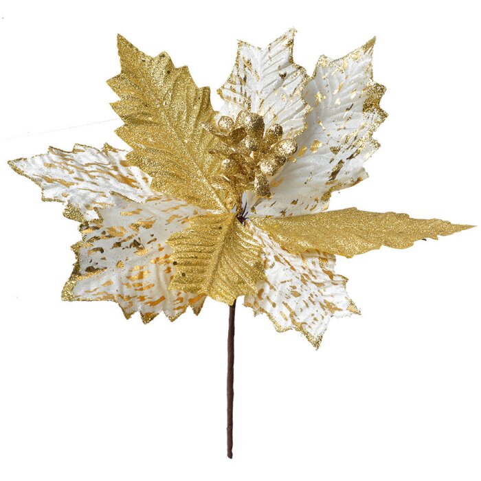 Clayre & Eef 65829 Decoración Navideña Flor Oro Blanco Ø 25x27 cm