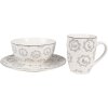 Clayre & Eef Plato pequeño 20 cm porcelana blanca gris motivo gato estilo country