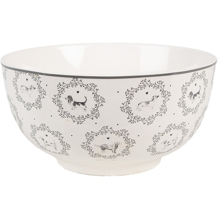 Clayre & Eef LGDBO Tazón Sopa Porcelana Blanco Gris Ø 14x7 cm 500 ml