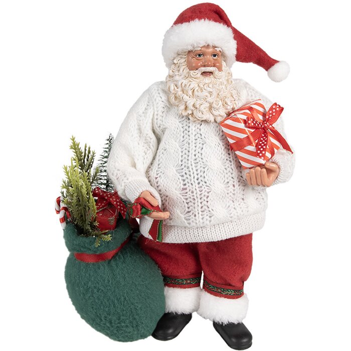 Clayre & Eef 65599 Decoración Navideña Papá Noel Blanco Rojo 18x13x27 cm