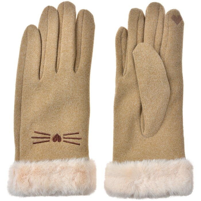 Juleeze JZGL0098 Guantes beige 9x23x2 cm diseño gato con piel sintética