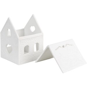 Clayre & Eef 6CE1739 Portavelas Casa Porcelana Blanca 7x8x9 cm