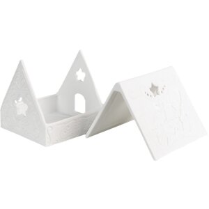 Clayre & Eef 6CE1741 Portacandelitas Casa Navidad Porcelana Blanca 8x8x8 cm
