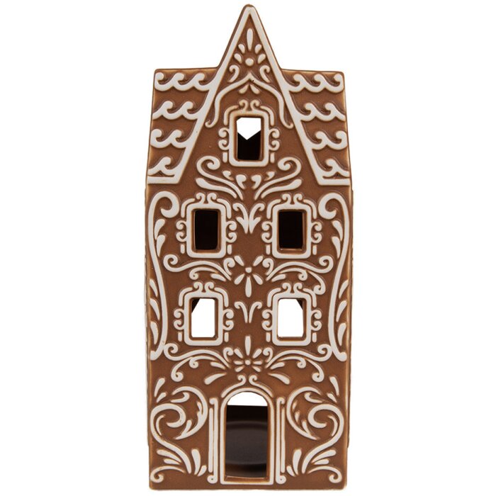 Clayre & Eef 6CE1746 Portavelas Casa Porcelana Marrón Blanco 7x7x17 cm