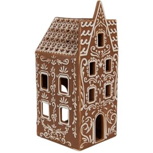 Clayre & Eef 6CE1746 Portavelas Casa Porcelana Marrón Blanco 7x7x17 cm