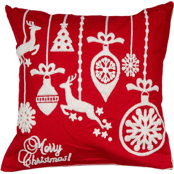 Clayre & Eef KT021.355 Funda de Cojín Rojo Blanco Motivo de Navidad 45x45 cm Poliéster