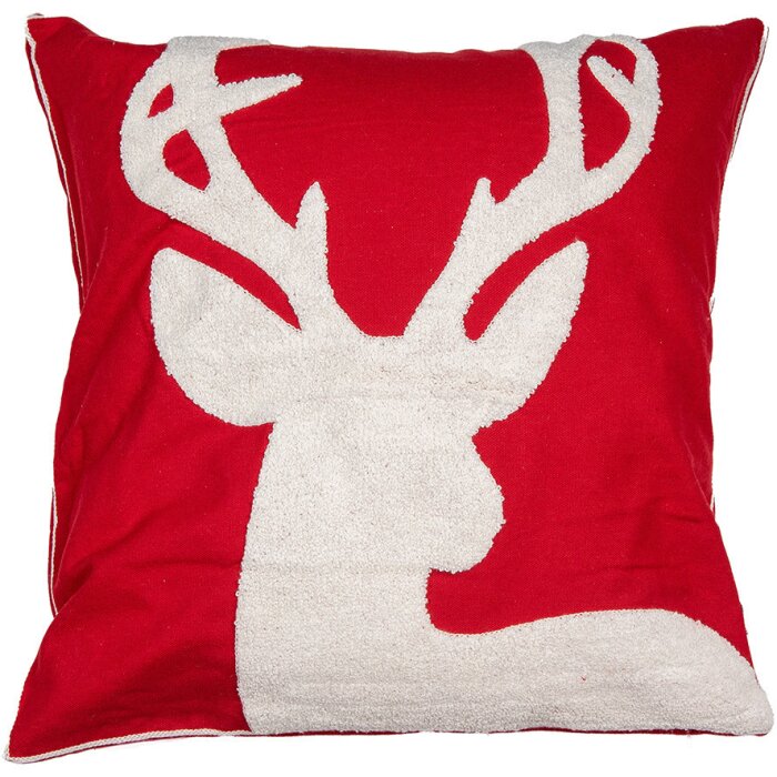 Clayre & Eef KT021.356 Funda de cojín motivo ciervo rojo blanco 45x45 cm