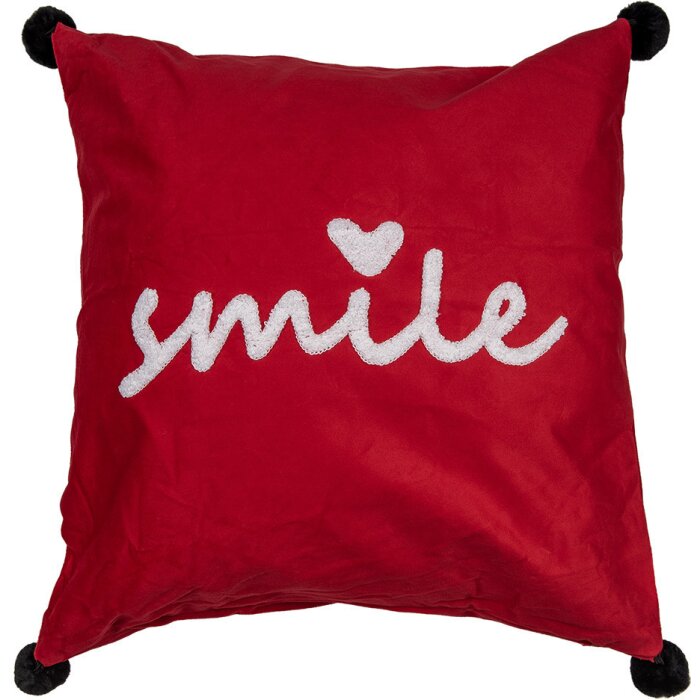 Clayre & Eef KT021.365 Funda de Cojín Smile Rojo Blanco 45x45 cm Poliéster