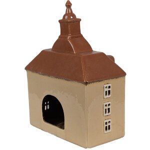 Clayre & Eef 6CE1880 Portavelas Casa Beige Marrón 20x10x26 cm Cerámica